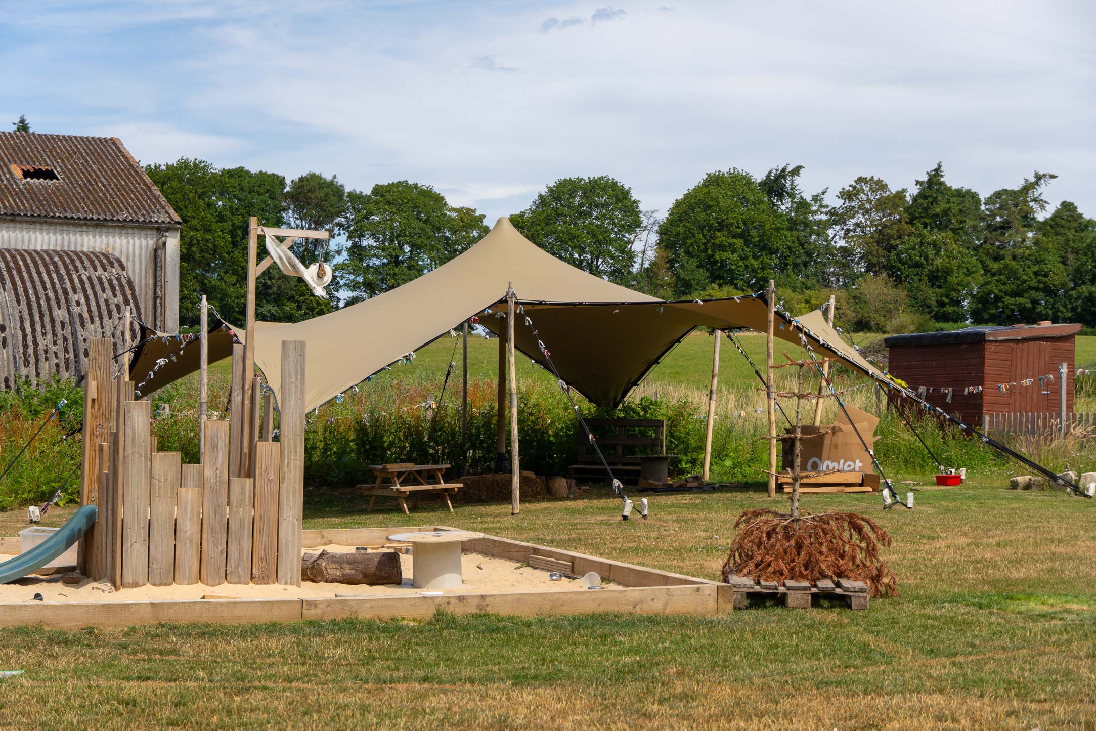 Sandpit and stretch canopy at the Pheasant Nest