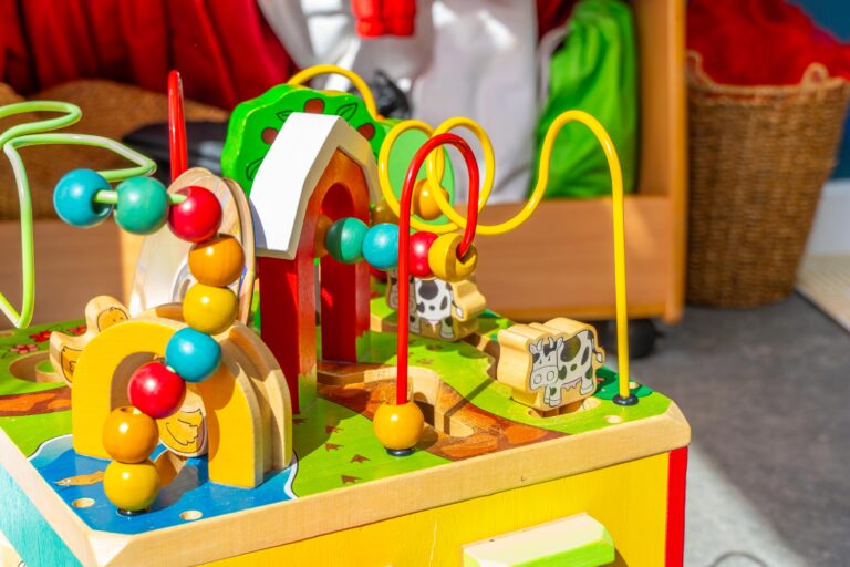 Outdoor themed activity wire set with colourful beads and farm animals at the Family Nest
